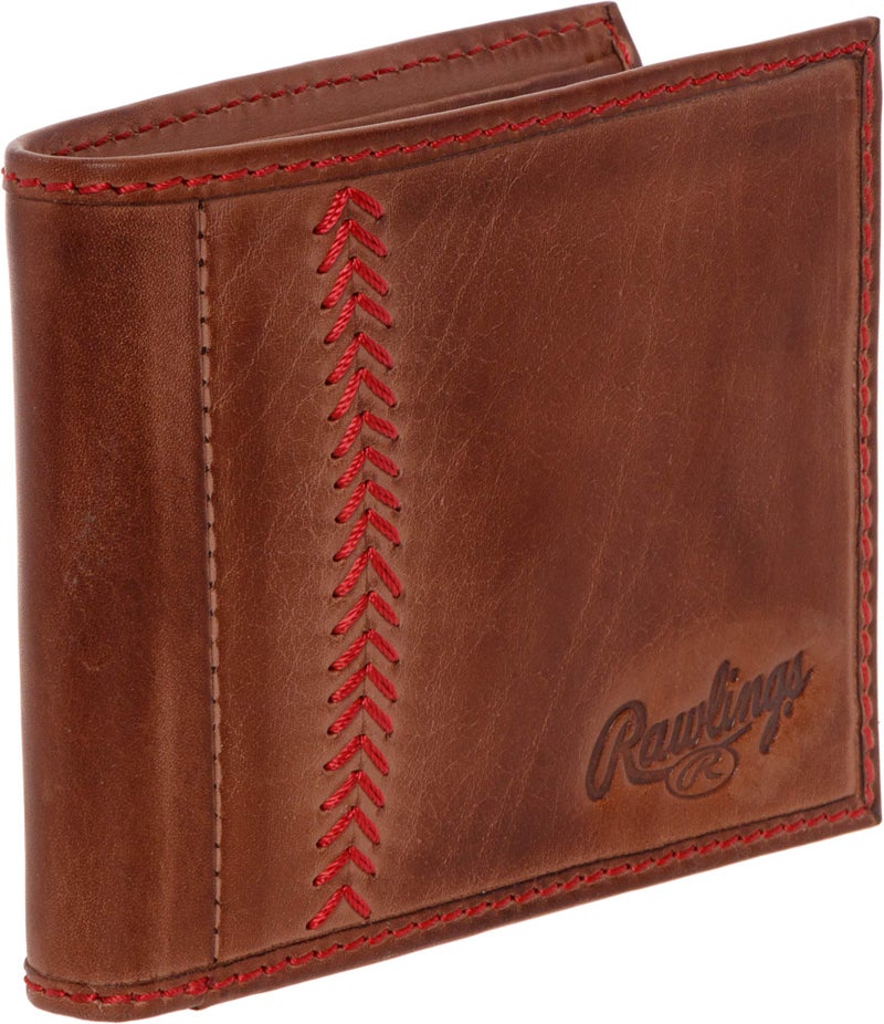 Rawlings Mens Tanned-leather Baseball Stitch Embroidered Wallet - (Dark Brown) - Image 2